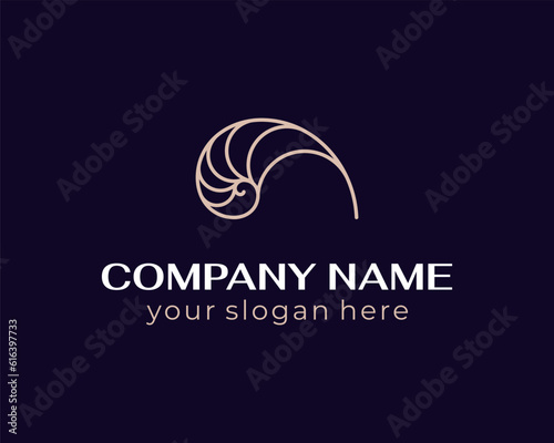 Shell logo. Modern seashell, naulilus. Elegant linear logo. Template to create a unique luxury design, logo. Vector
