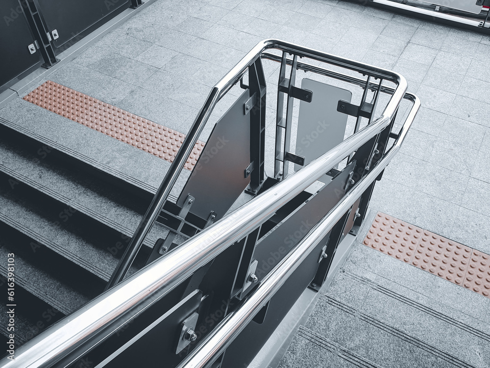Stainless steel railing at station.Fall Protection. Stock Photo | Adobe ...