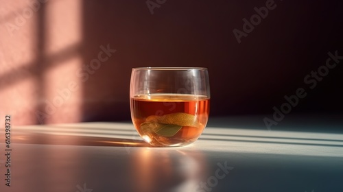 Glass cup lemon tea table shadow generative ai