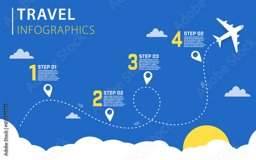 Infographic design JInfographic design template. Timeline concept with 4 options or steps template. layout, diagram, annual, airplanes, travel, report, presentation. Vector illustration.un 30