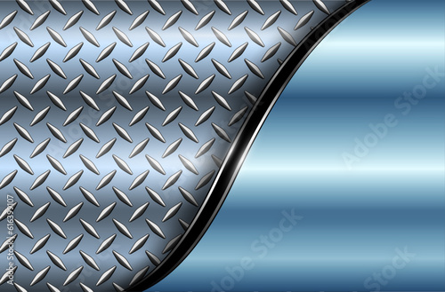 Silver blue metal background with chrome shiny diamond plate pattern texture.