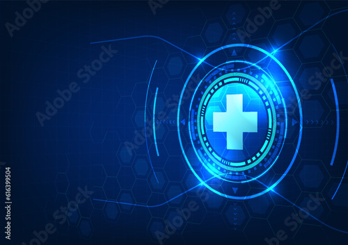 Medical technology background with technology circle Modern treatment that brings technology to help heal Analyze the patient's symptoms to know that the disease recovers faster and recuperates less.