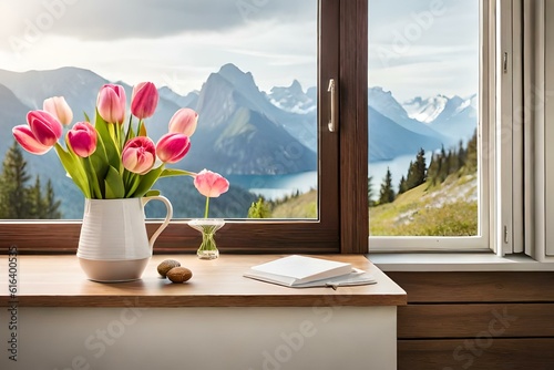 tulips in the window generated by AI tool