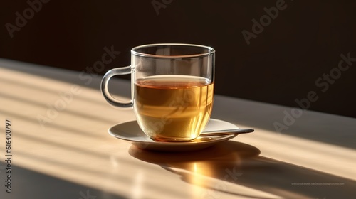 Glass cup tea table shadow generative ai