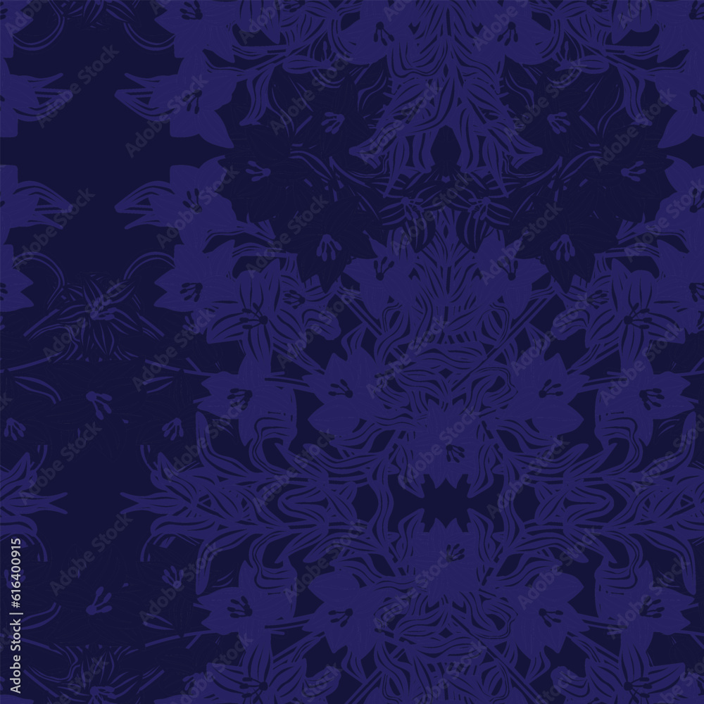Blue Symmetric Floral Seamless Pattern Design Blue Symmetric Floral Seamless Pattern Design
