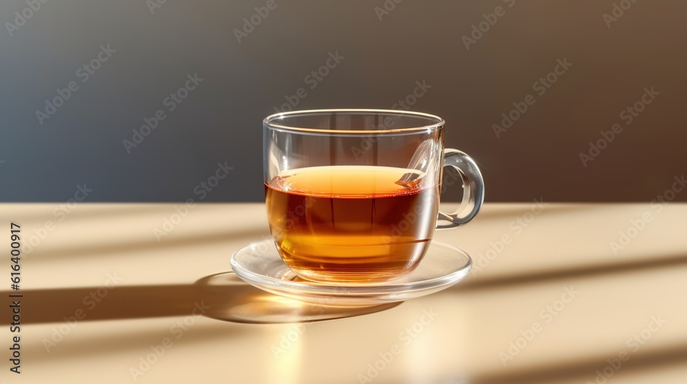 Glass cup tea table shadow generative ai Glass cup tea table shadow generative ai