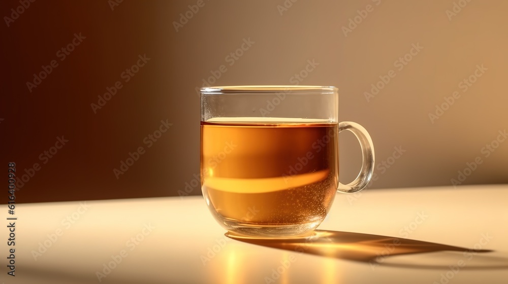 Glass cup tea table shadow generative ai Glass cup tea table shadow generative ai