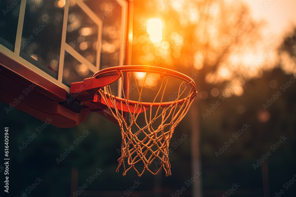 Basketball Korb in einer Basketball Arena mit Lichteffekt