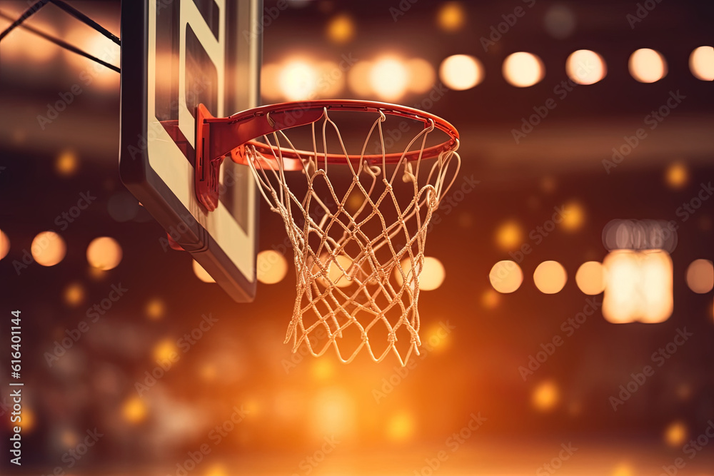 Basketball Korb in einer Basketball Arena mit Lichteffekt