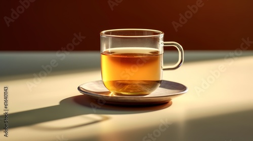 Glass cup tea table shadow generative ai