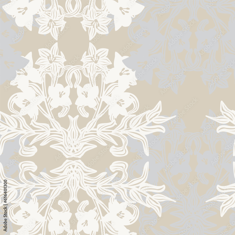 Neutral Colour Symmetric Floral Seamless Pattern Design