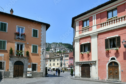 An old street in Tagliacozzo, a medieval town in the Abruzzo region, Italy.