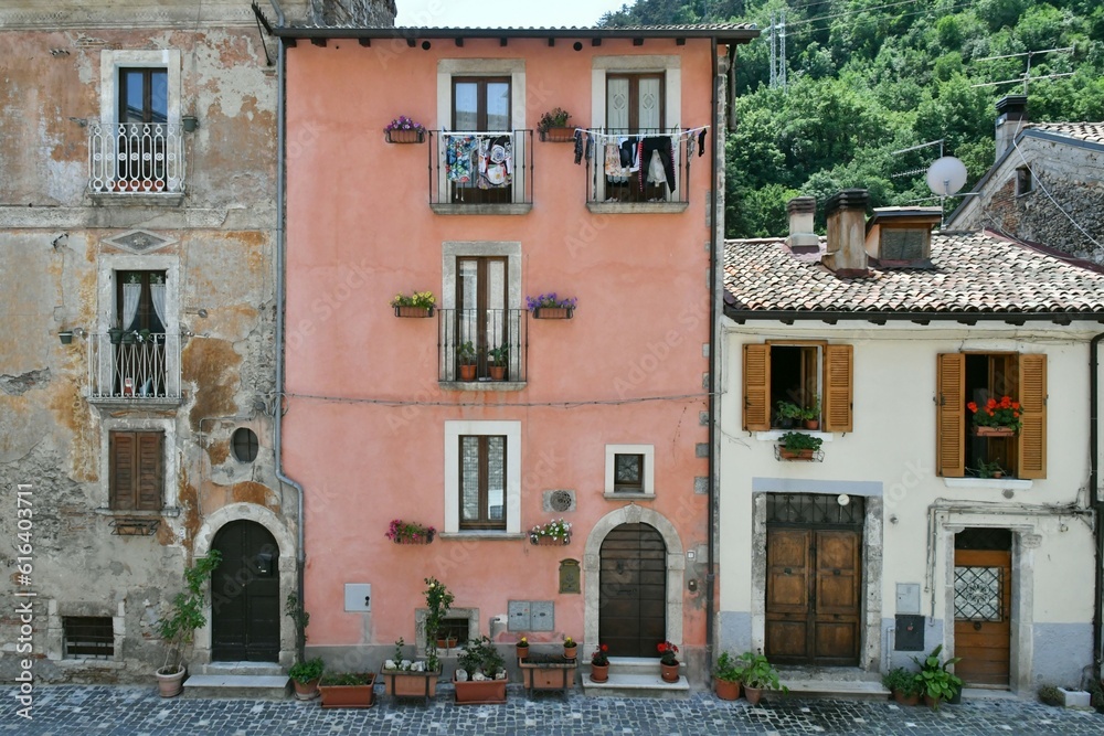 An old house in Tagliacozzo, a medieval town in the Abruzzo region, Italy.