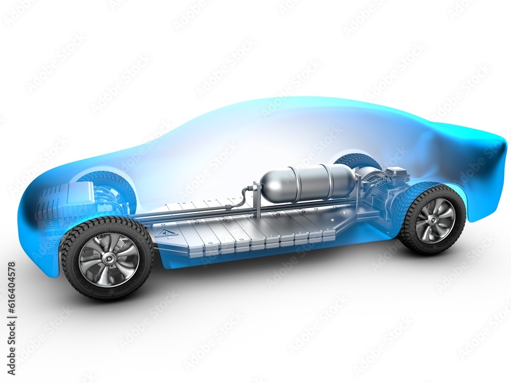 Brennstoffzellenfahrzeug mit Blick auf den Antrieb