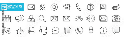 Collection icon of contact us, contact, address, location, call, editable and resizable EPS 10.