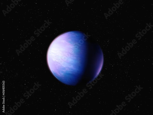 super-earth in space, extrasolar planet, beautiful distant exoplanet, colorful earth-like planet, planets background 3d render © Nazarii