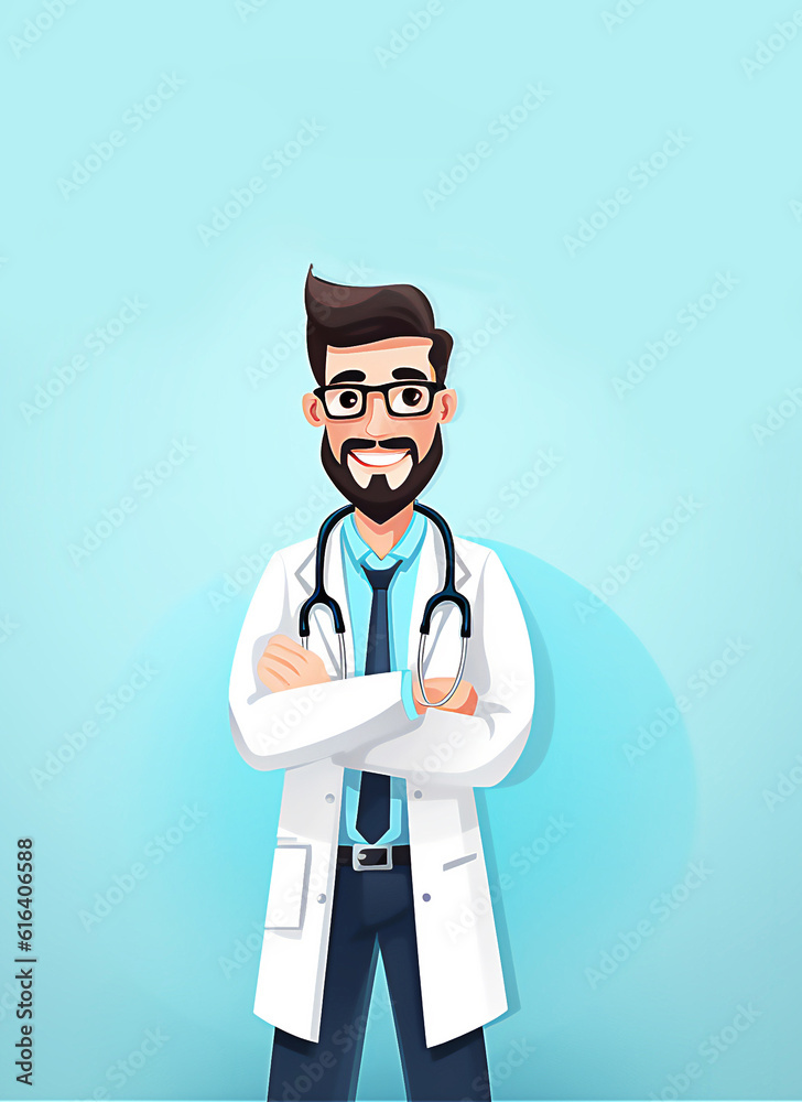 Cute little cartoon male doctor, Post processed AI generated image