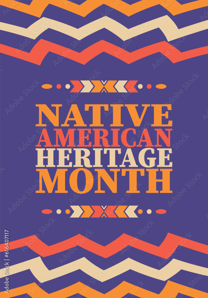 Naklejka premium Native American Heritage Month. American Indian culture. Celebrate annual in in November in United States. Tradition Indian pattern. Poster and banner. Vector authentic ornament, ethnic illustration