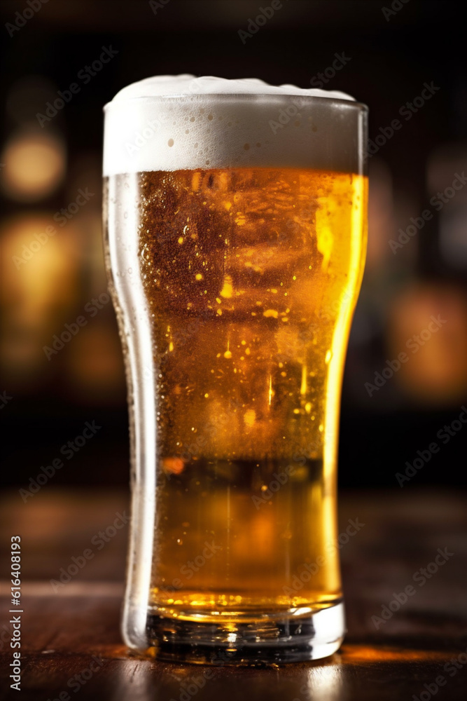 beverage pub beer alcohol drink foam pint lager gold glass. Generative AI. beverage pub beer alcohol drink foam pint lager gold glass. Generative AI.