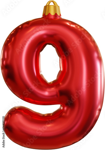 3D Render Nine 9 Number Red Foil Balloon