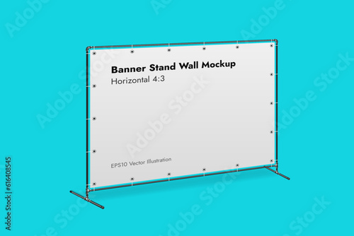 Banner Stand Wall on Blue Background Vector Illustration.