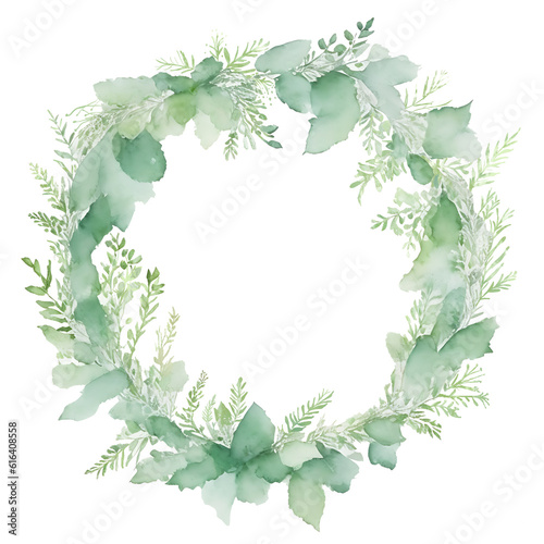 leaves wreath ring frame decoration in watercolor style