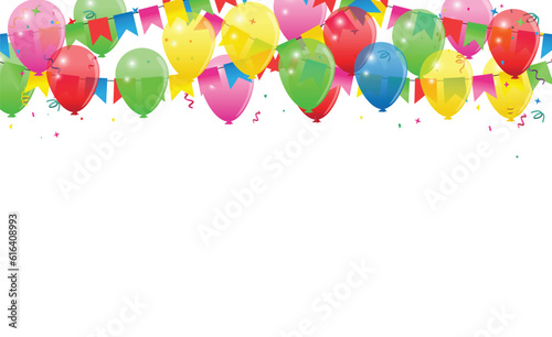 Happy birthday vector transparent background. colorful happy birthday border frame with confetti	