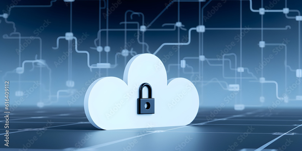 Naklejka premium Cloud data storage, cloud computing and data security concept. AI generated