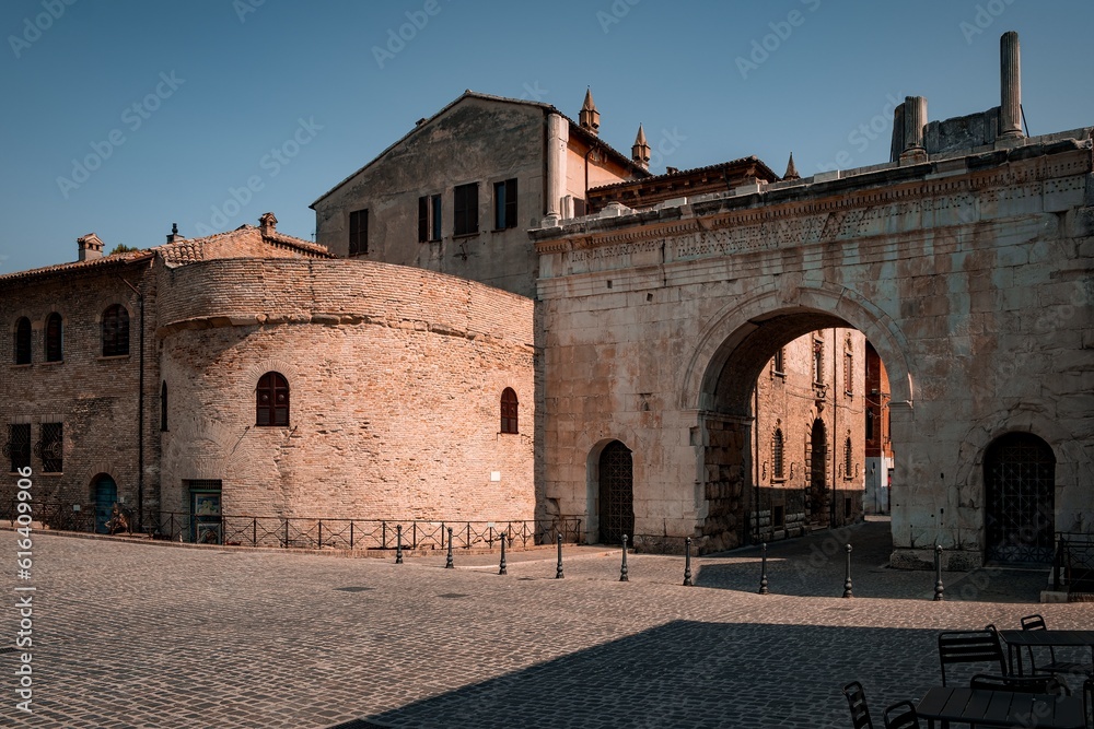 The Roman entrance gate to the city of Fano in the Marche region, Italy