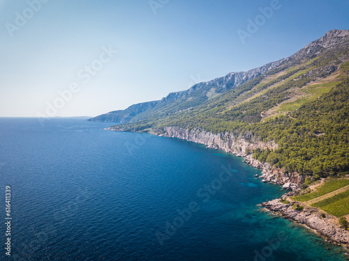 Drone shots of beautiful blue water on Hvar Island in Croatia © Micha