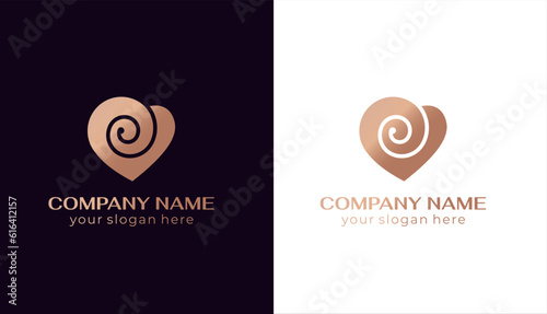 Heart and spiral logo. Flower in the shape of a heart. Roll of fabric or paper. Elegant flowing lines. Template for creating a unique luxury design