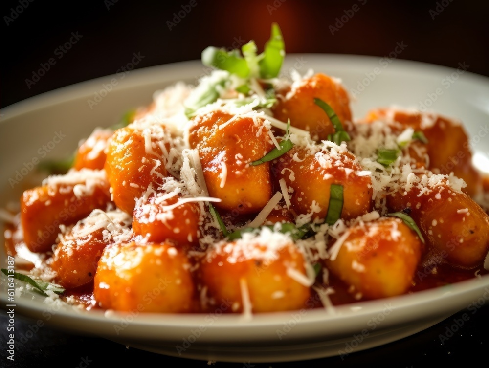 gnocchi served with marinara sauce and a sprinkle of parmesan cheese on a white plate gnocchi served with marinara sauce and a sprinkle of parmesan cheese on a white plate