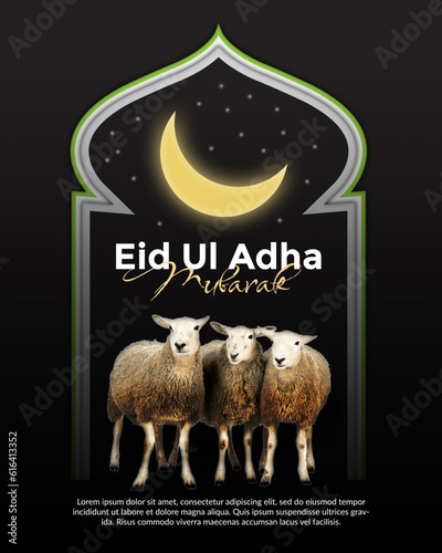 Eid Ul Adha Mubarak 2023 Poster Design with by Sheep image photo