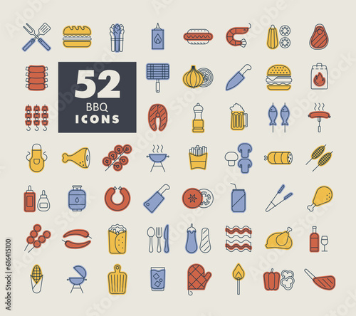 Barbecue and bbq grill isolated icon set