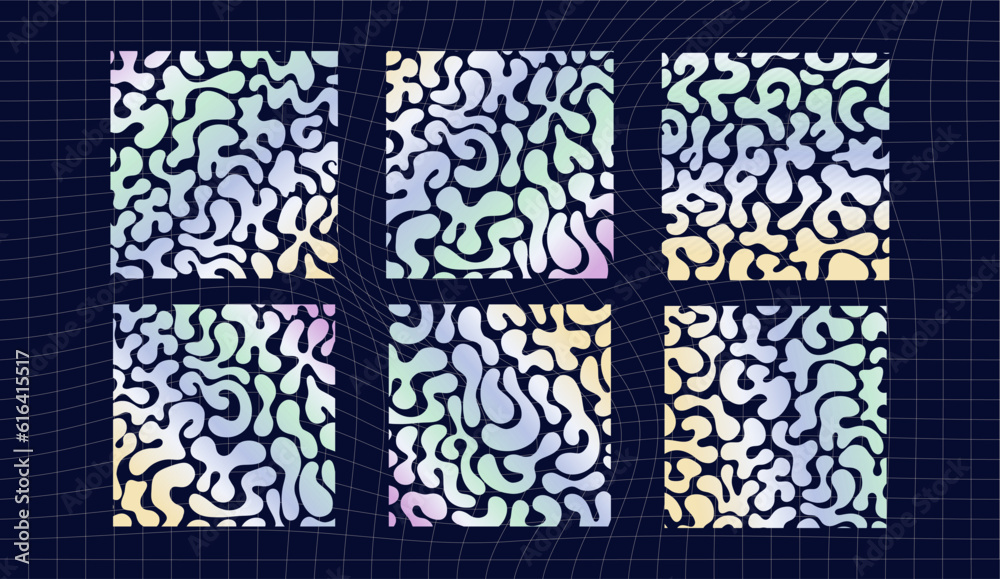 Geometric holographic frame shapes on a black background. Abstract ...