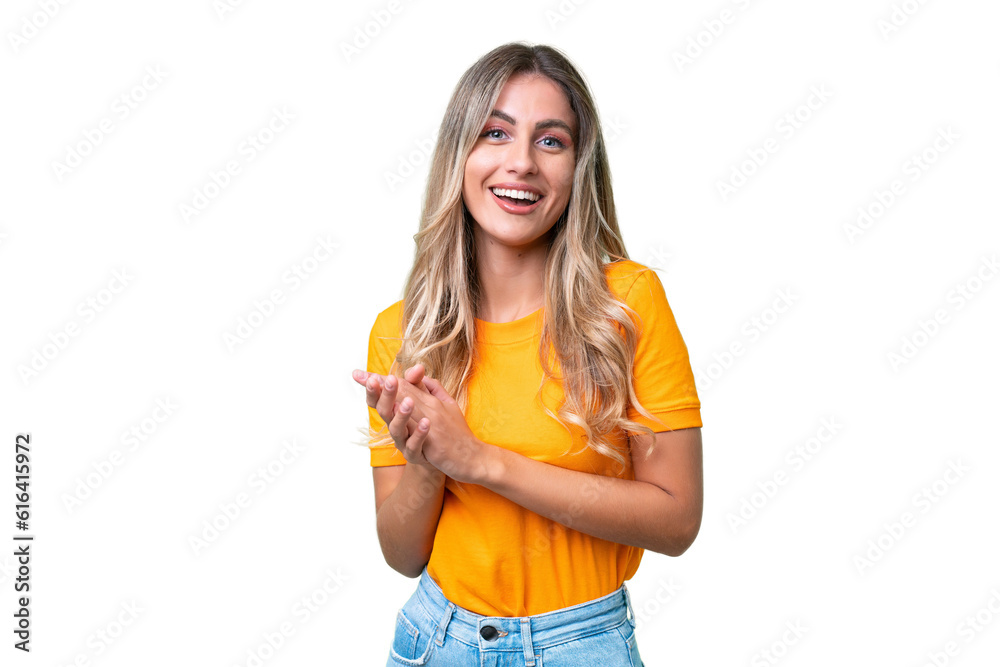 Young Uruguayan woman over isolated background laughing Young Uruguayan woman over isolated background laughing