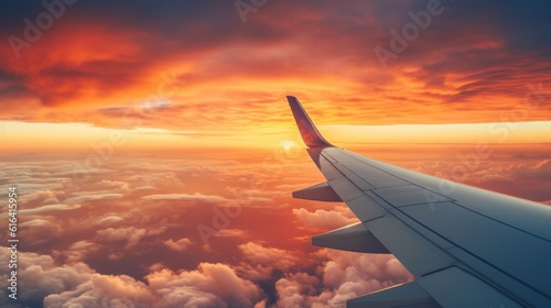Close-Up View of an Airplane Soaring Against the Mesmerizing Canvas of a Sunset-Infused Cloudy Sky.