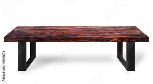 Table modern style made of rosewood wood legs made of steel on a white background