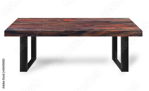 Table modern style made of rosewood wood legs made of steel on a white background
