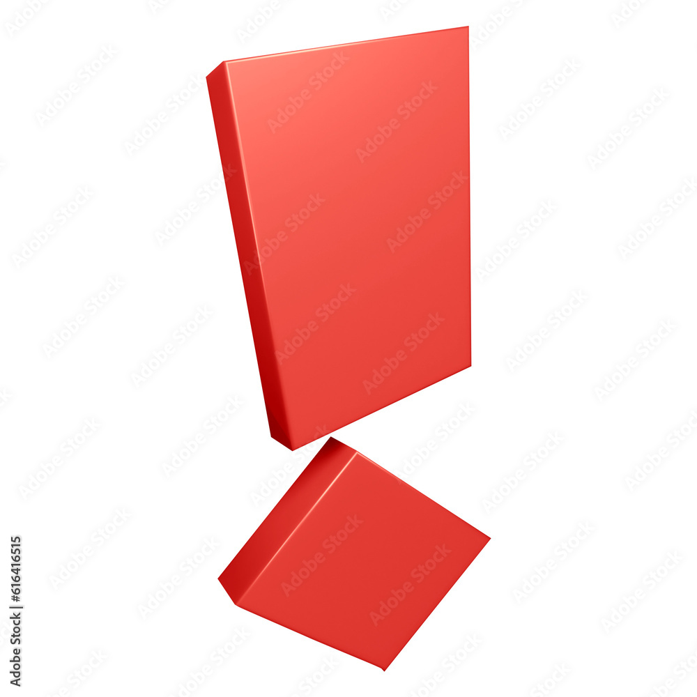 Red exclamation mark symbol or icon design in 3d rendering Red exclamation mark symbol or icon design in 3d rendering