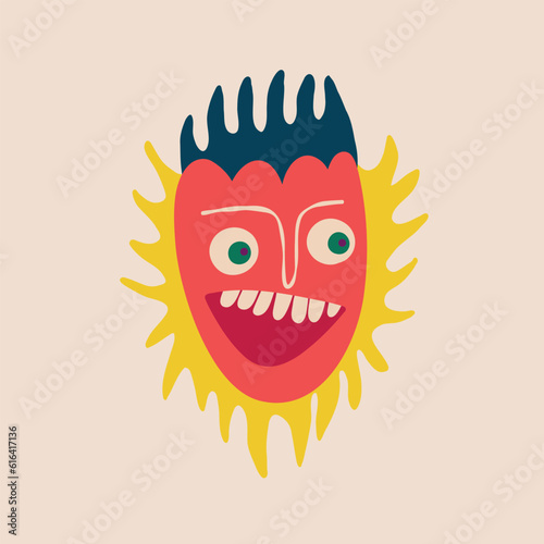 A bizarre strange demon with a funny surprised face. Illustration in a modern childish hand-drawn style for Halloween