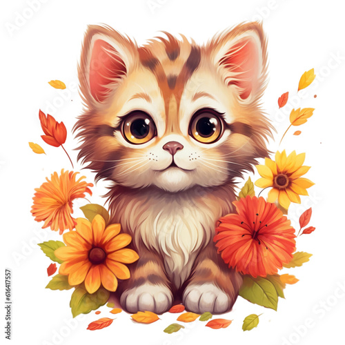 Fall Autumn Watercolor Clip Art, Fall Autumn Watercolor Illustration, Autumn Sublimation Design, Cat Clip Art © TasaDigital