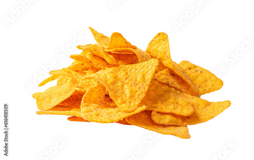 Fototapete Nachos Chips Isolated, Mexican Triangle Corn Chips for Nacho Tortilla, Maize Sna