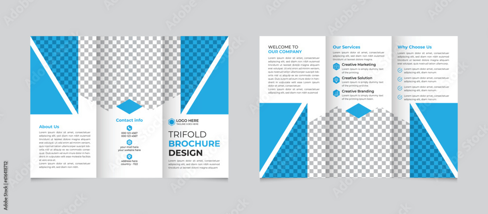Professional corporate trifold brochure template design with modern style and minimalist layout
