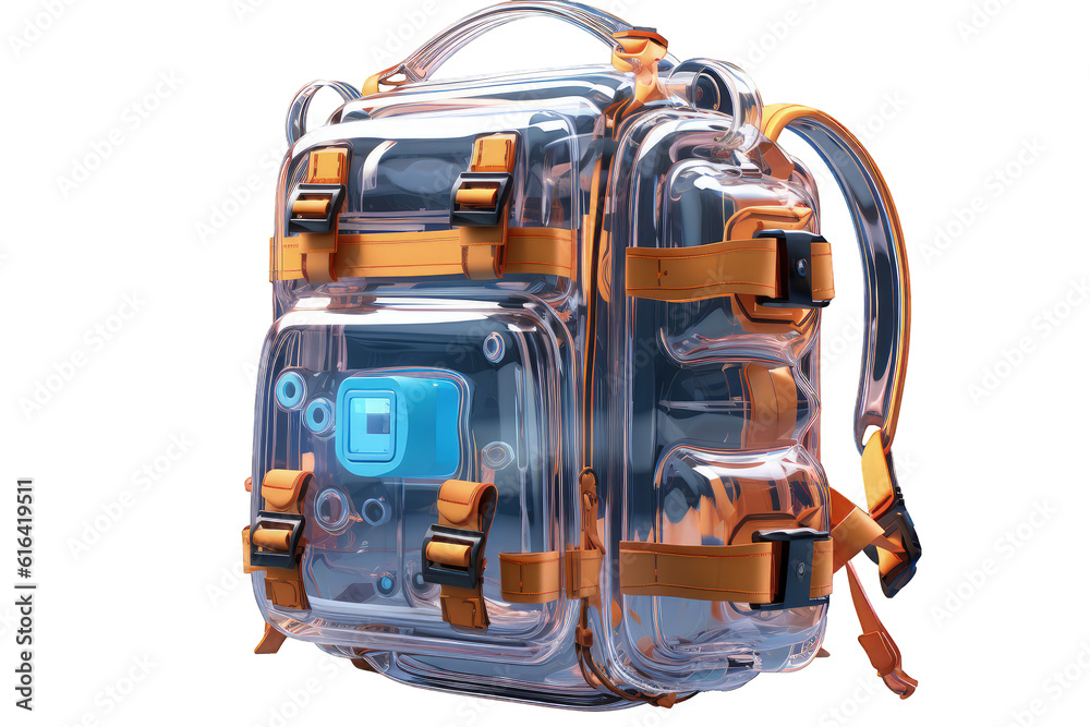 3D model cartoon animated object: Transparent Backpack transparent background, ai generate 