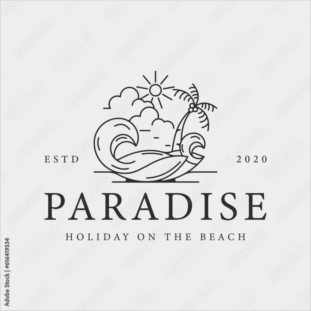 Fototapeta premium beach island logo line art vector illustration template graphic design