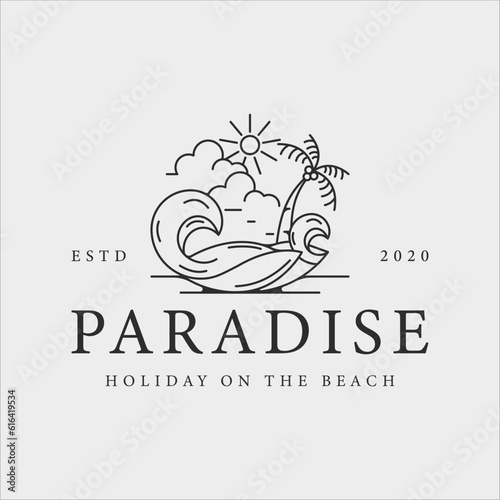 beach island logo line art vector illustration template graphic design