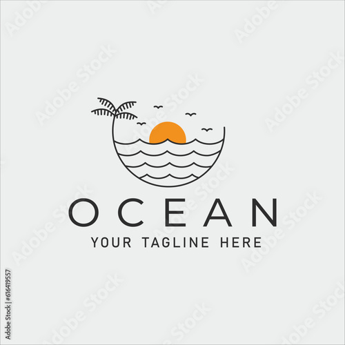 beach island logo line art vector illustration template graphic design