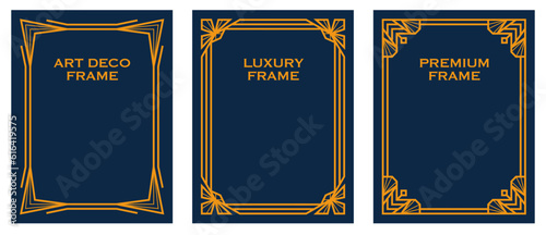 Art Deco gold frame vintage frame line geometric luxury frames wedding banner label card geometric background vector illustration