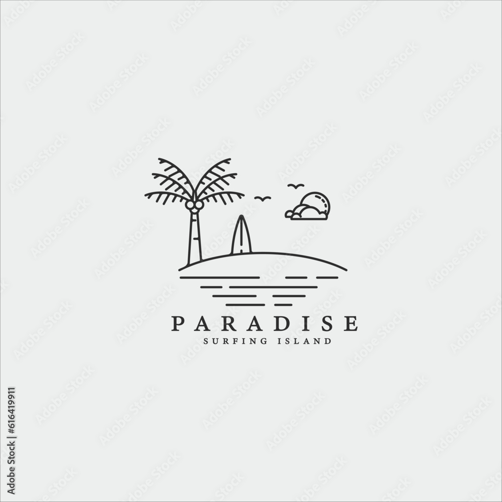 surfing beach logo line art vector illustration template graphic design surfing beach logo line art vector illustration template graphic design